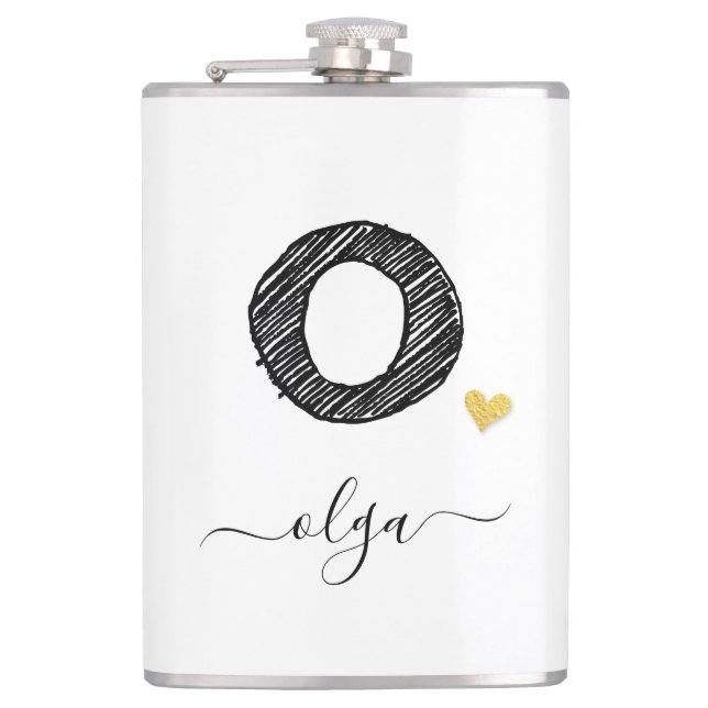 Retro Sketch Monogram Letter O, Flask (Front)