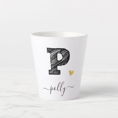 Retro Sketch Monogram Letter P Latte Mug