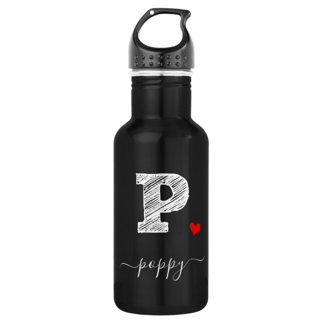 Retro Sketch Monogram Letter P, Water Bottle (Front)