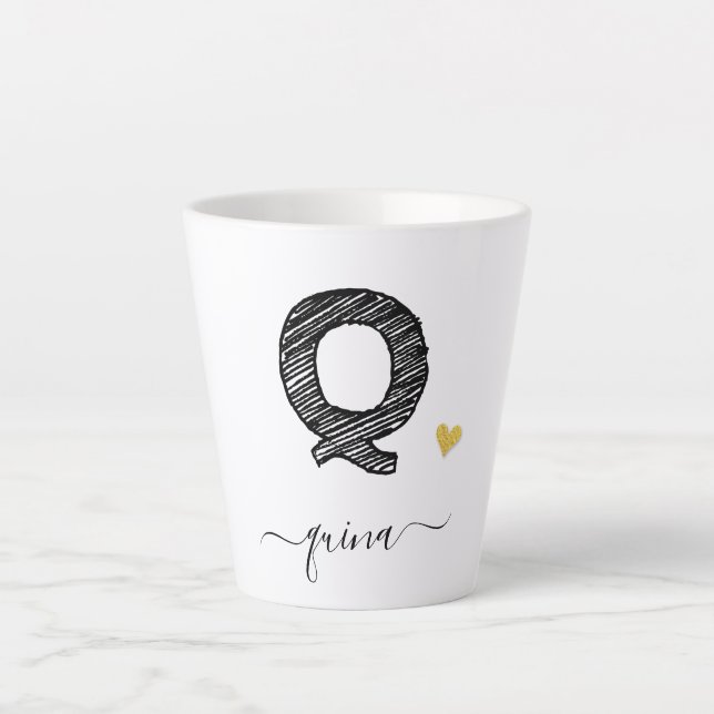 Retro Sketch Monogram Letter Q, Latte Mug (Front)