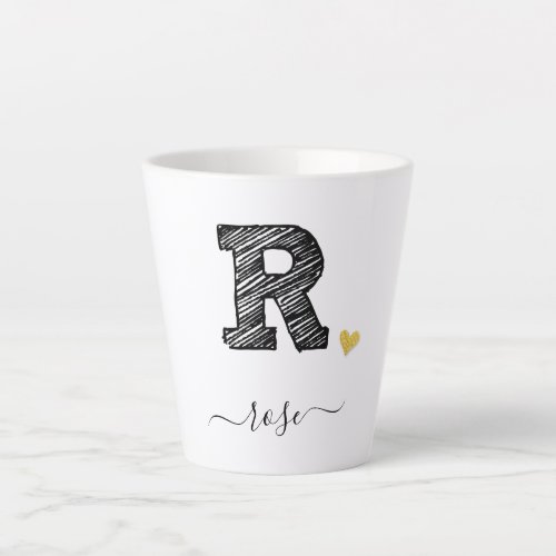 Retro Sketch Monogram Letter R Latte Mug