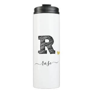 Retro Sketch Monogram Letter R, Thermal Tumbler