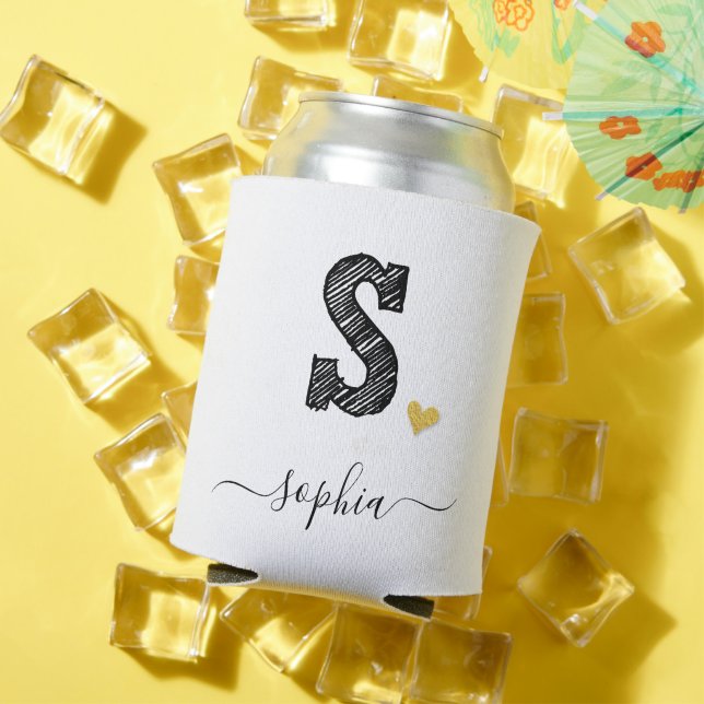 Retro Sketch Monogram Letter S, Can Cooler (In Situ Summer)