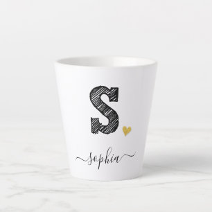 Retro Sketch Monogram Letter S, Latte Mug