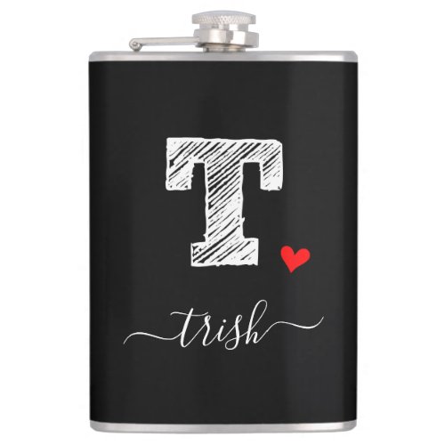 Retro Sketch Monogram Letter T Flask