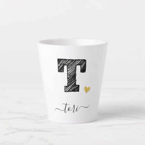 Retro Sketch Monogram Letter T Latte Mug