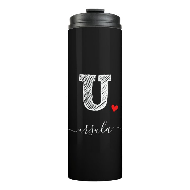 Retro Sketch Monogram Letter U, Thermal Tumbler (Front)
