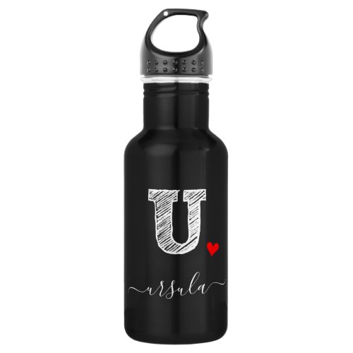 Retro Sketch Monogram Letter U Water Bottle