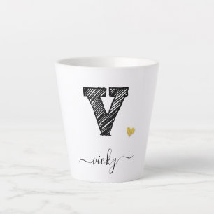 Retro Sketch Monogram Letter V, Latte Mug