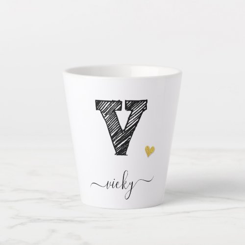 Retro Sketch Monogram Letter V Latte Mug
