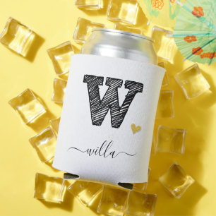 Retro Sketch Monogram Letter W, Can Cooler