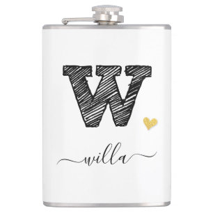 Retro Sketch Monogram Letter W, Flask