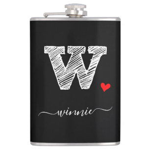 Retro Sketch Monogram Letter W, Flask