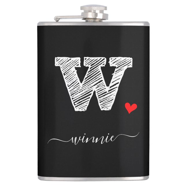 Retro Sketch Monogram Letter W, Flask (Front)