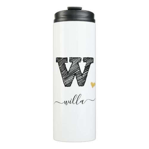 Retro Sketch Monogram Letter W Thermal Tumbler