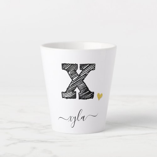 Retro Sketch Monogram Letter X Latte Mug