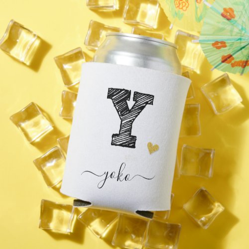 Retro Sketch Monogram Letter Y Can Cooler