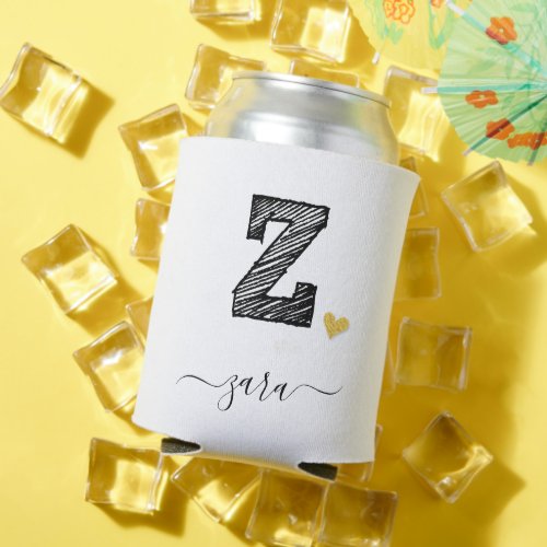 Retro Sketch Monogram Letter Z Can Cooler