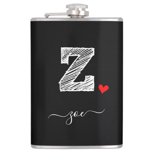 Retro Sketch Monogram Letter Z Flask