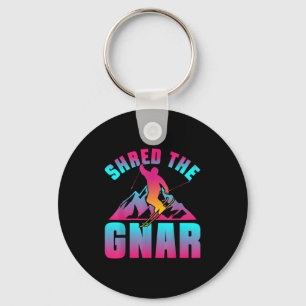 Retro Ski 90s 80s Skiing Outfit Shred The Gnar Ski Keychain