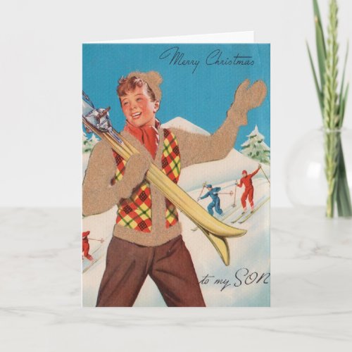 Retro Ski Christmas Card for Son