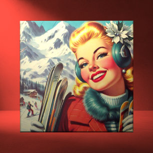 Retro Ski Girl Ceramic Tile