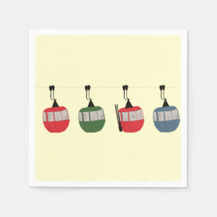 Retro Ski Gondola Lift Skiers Cream Napkins