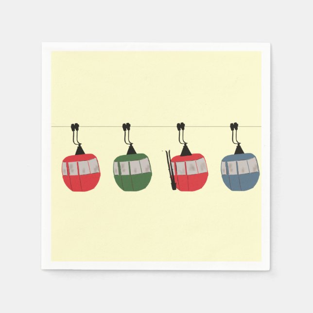Retro Ski Gondola Lift Skiers Cream Napkins (Front)