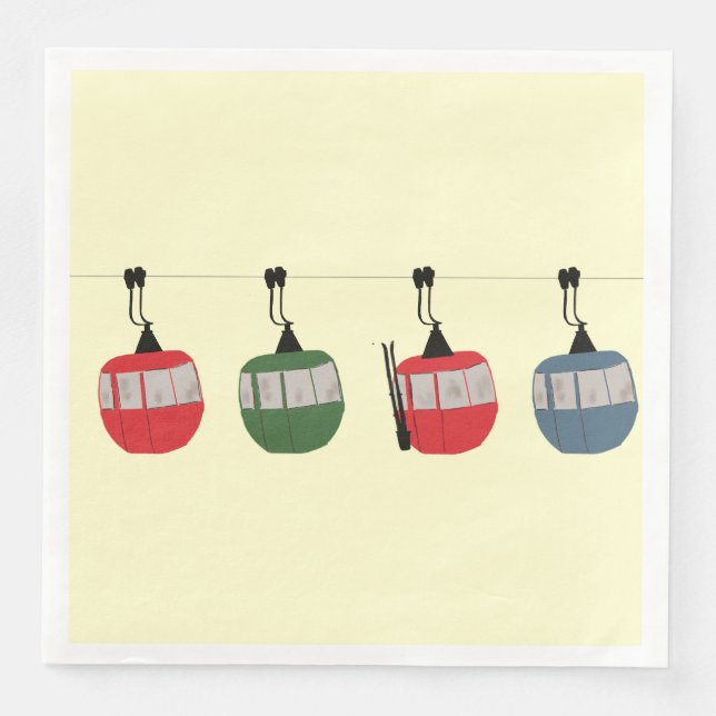 Retro Ski Gondola Lift Skiers Cream Paper Dinner Napkins (Front)