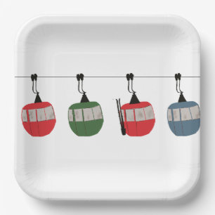 Retro Ski Gondola Lift Skiers  Paper Plates