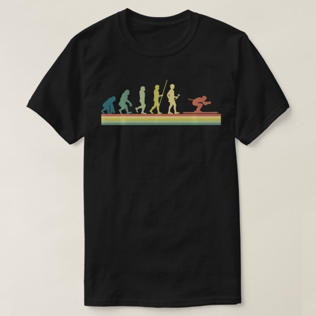 Retro Ski Human Evolution Funny Gift Skiing Skier  T-Shirt (Design Front)