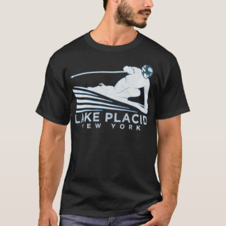 Retro Ski Lake Placid NY Illustration Vintage Snow T-Shirt