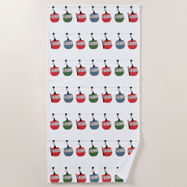 Retro Ski Lift Illustration Beach Towel (Front)