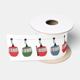 Retro Ski Lift Illustration Satin Ribbon