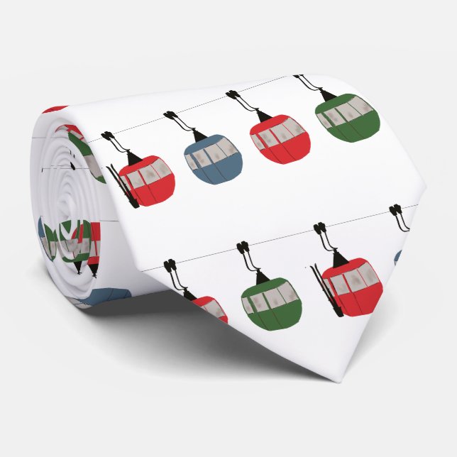 Retro Ski Lift Illustration Skier Neck Tie (Rolled)