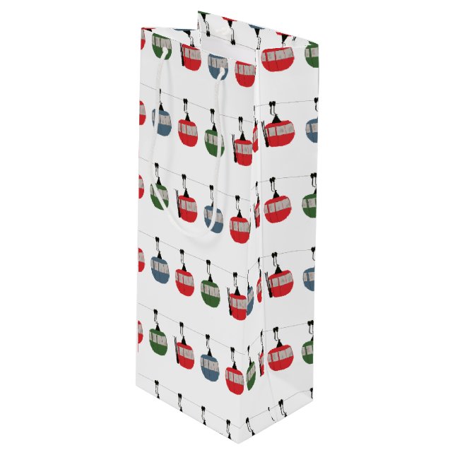 Retro Ski Lift Illustration Skier Wine Gift Bag (Front Angled)