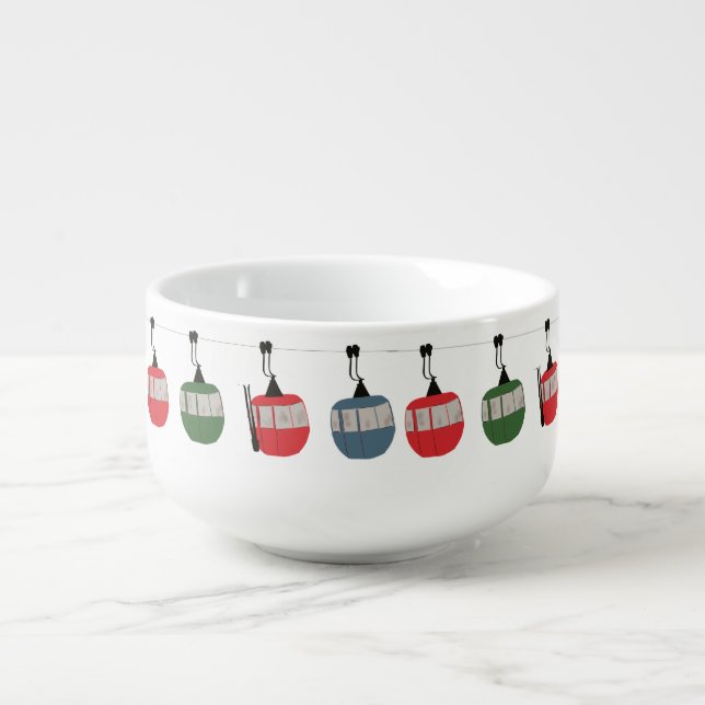 Retro Ski Lift Illustration Soup Mug (Front)