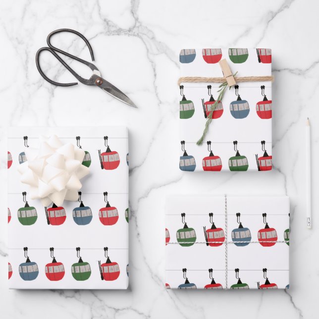 Retro Ski Lift Illustration Wrapping Paper Sheets (Front)