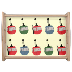 Retro Ski Lift Skiers Snowboarding Serving Tray