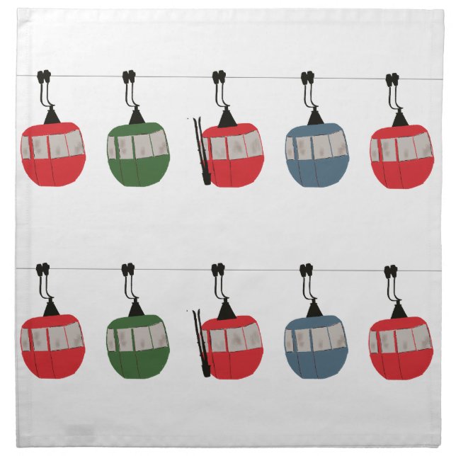 Retro Ski Lift Skiing Illustration Cloth Napkin (Front)