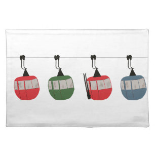 Retro Ski Lift Skiing Illustration Cloth Placemat