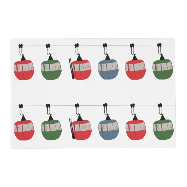 Retro Ski Lift Skiing Illustration Placemat (Front)