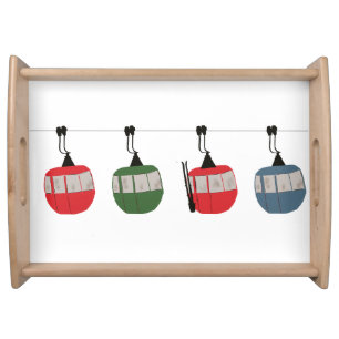 Retro Ski Lift Skiing Illustration Serving Tray