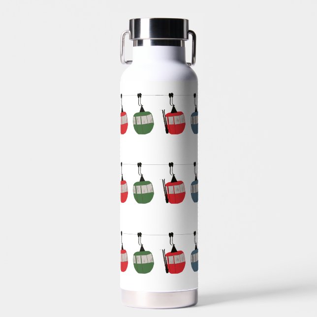 Retro Ski Lift Skiing Illustration Water Bottle (Front)