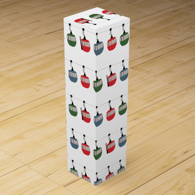 Retro Ski Lift Skiing Illustration Wine Box (Front)