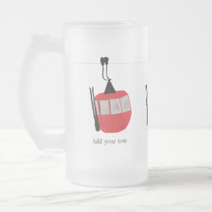 Retro Ski Lift Skiing Snow Mountain Illustration Frosted Glass Beer Mug