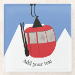Retro Ski Lift Skiing Snow Mountain Illustration Glass Coaster<br><div class="desc">Modern ski themed gift for him and her. Retro ski lift gondola illustration pattern for skier. Skiing themed home decor and gifts.</div>