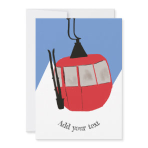 Retro Ski Lift Skiing Snow Mountain Illustration Holiday Card