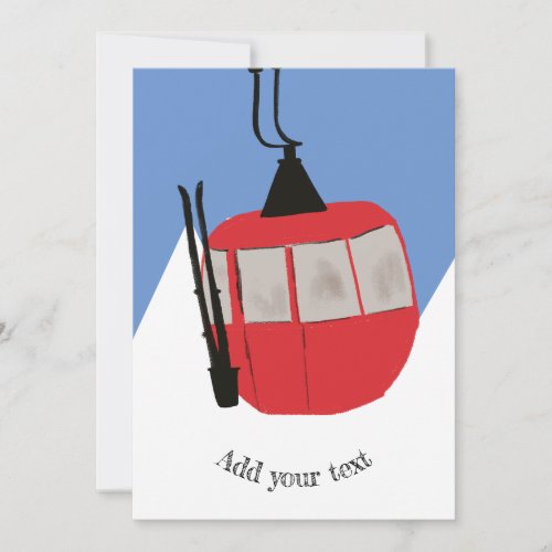 Retro Ski Lift Skiing Snow Mountain Illustration Holiday Card