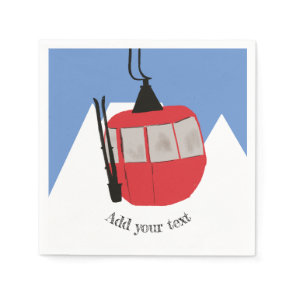 Retro Ski Lift Skiing Snow Mountain Illustration Napkins